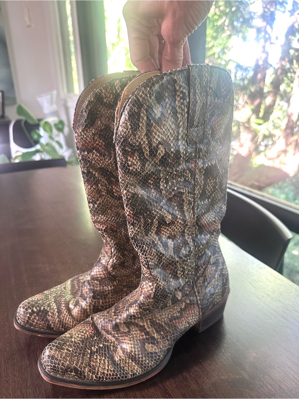 Roper Women’s Snake Print Western Cowboy Mid Calf Boots BrownTan 9 - Picture 3 of 7